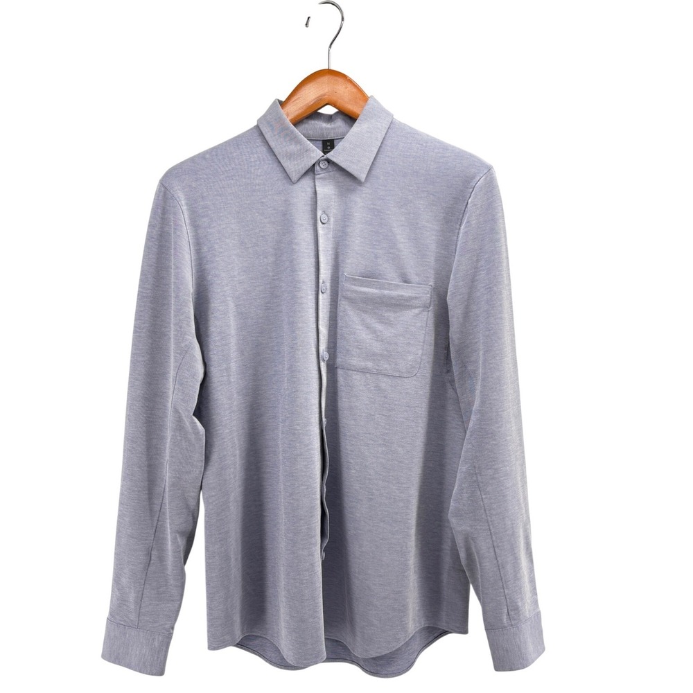 Lululemon Mens Long Sleeve Button Down Shirt Blue Gray Heathered Size M CA 35801